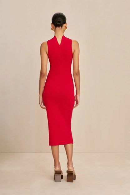 DEIVE TEGENew High Quality Summer Bandage Red Women's Metal Circle Strapless Mid-Calf Bodycon Dress Sexy Nightclub Vintage Dress