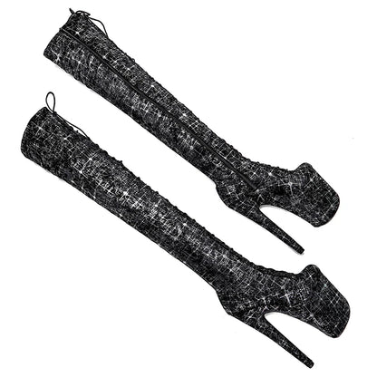 Leecabe 20CM/8 pouces bottes à talons hauts à plateforme bout fermé au-dessus du genou bottes de pole dance