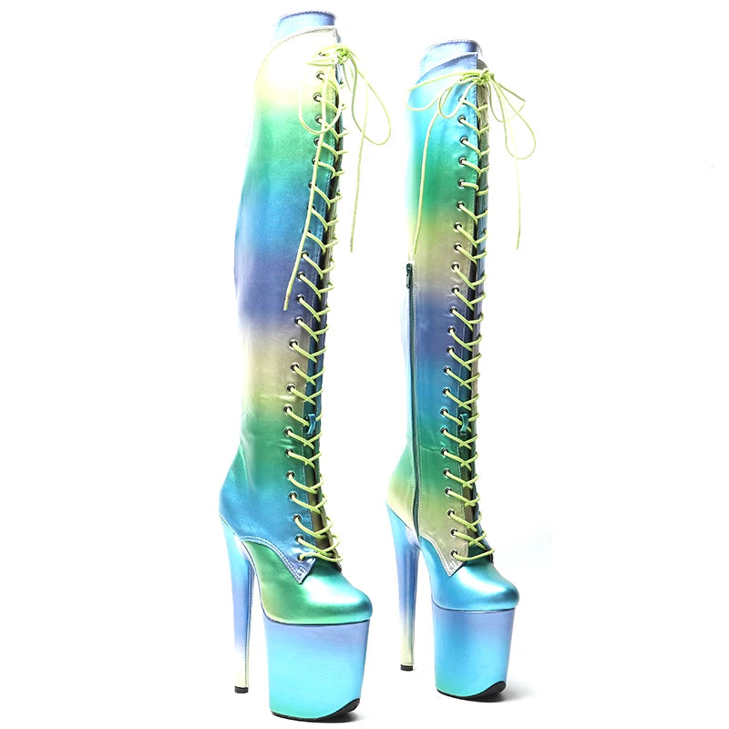 Leecabe 20CM/8 pouces PU Tige dégradé de couleur Chaussures de pole dance Bottes à talons hauts Bottes de pole dance