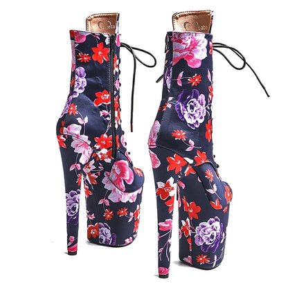 Leecabe 20CM/8 pouces Fleurs Tige en PU Tendance de la mode sexy Talon haut Plateforme Pole Dance Boot