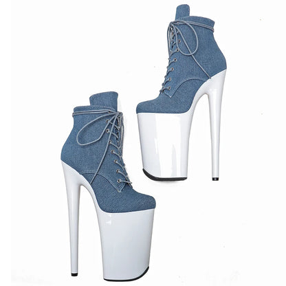 Leecabe 23CM/9 pouces Denim Upper Fashion Trend Pole Dance Chaussures Talons Hauts Pole Dance Boot