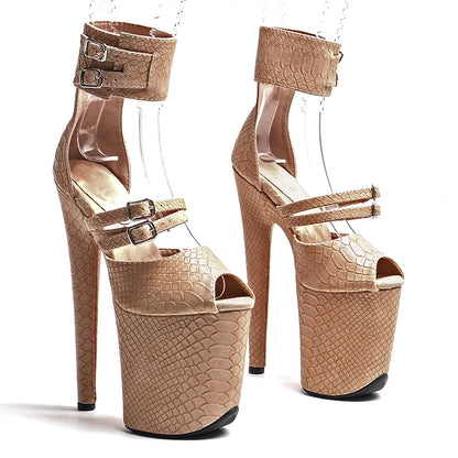 Leecabe 20cm/8inches Snake PU  upper Open toe  Platform high heel sandals  sexy model shoes pole dance shoes