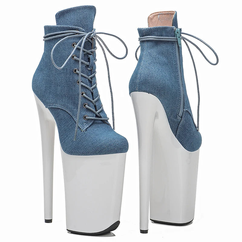 Leecabe 23CM/9 pouces Denim Upper Fashion Trend Pole Dance Chaussures Talons Hauts Pole Dance Boot