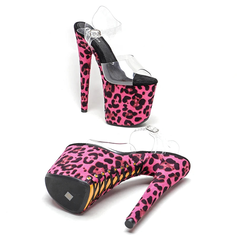 Leecabe 8Inch/20cm PVC upper Women's Leopard  cover Platform Sandals  party High Heels Shoes Pole Dance Shoes