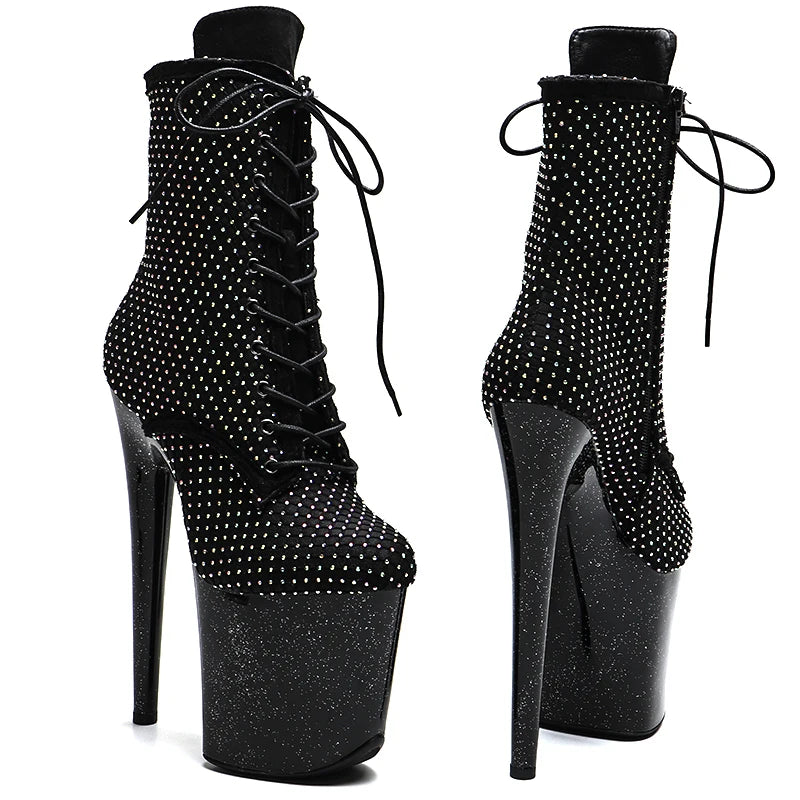 Leecabe  20CM/8inches Suede with  rhinestone upper  High Heel   platform Boots Trend fashion stripper heel  Pole Dance boots