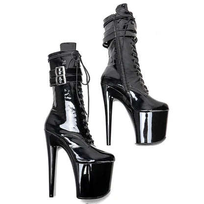 Leecabe 20CM/8Inch shinny black Platform lady fashion ankle boots   for  party   High Heels Pole Dance boot