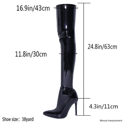 Bottes au-dessus du genou pour femmes noires mates, talons hauts sexy, chaussures élastiques en cuir pour femmes, fermeture éclair latérale, bottes longues à rayures hautes