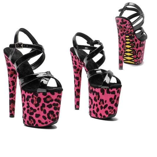 Leecabe 8Inch/20cm Patent  Leopard  lace up Platform Sandals  party High Heels Shoes Pole Dancing Shoes