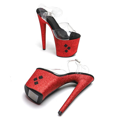 Leecabe 20cm/ 8 zoll PVC Obermaterial Trend mode Glitter rot-schwarz farbe Plattform High Heel Sandalen Pole Dance Schuhe