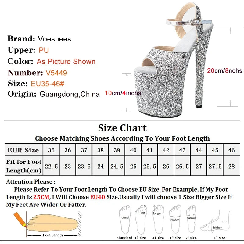 Elegante frauen schuhe mit High Heels 20CM Pailletten Tuch Plattform Moderne Sandalen Stripper Schuhe Rot Hochzeit Frauen Schuhe Pumps