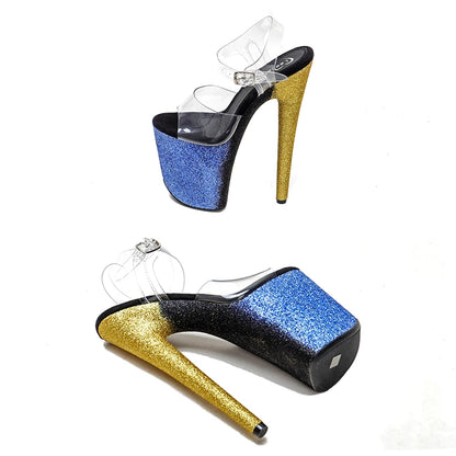 Leecabe Chaussures de danse à talons hauts pour femmes, sandales de pole dance colorées à paillettes de 20 cm/8 pouces