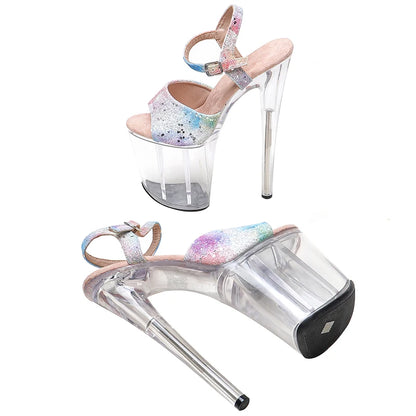 Leecabe 20cm/ 8inches glitter PU  upper   platform  high heel sandals  pole dance shoes