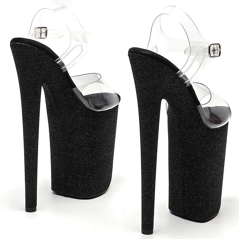 Leecabe 23CM/9inches PVC  upper Glitter material cover Platform   High Heels Sexy Sandals Pole Dance shoes