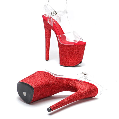 Leecabe 20cm /8inch New pole dance heel sexy ladies Red Glitter  high-heeled sandal shoe platform pole dancing shoe