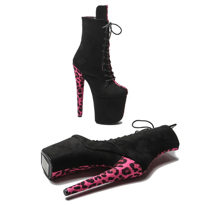 Leecabe 20CM/8Inch Suede avec Leopard Upper Two Color Mix Color Platform Disco Party High Heels Shoes Pole Dance boot