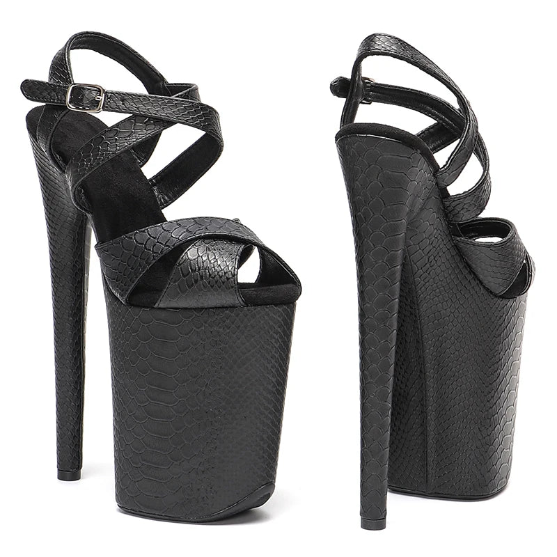 Leecabe 23CM/9inches Snake  PU upper fashion trend exotic sexy romantic Platform Sexy  High Heels Sandals Pole Dance shoes