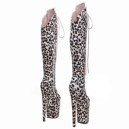 Leecabe 23CM/9 pouces léopard mode bout ouvert dame talon haut plate-forme Pole Dance bottes