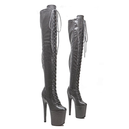 Leecabe 20CM Snake PU upper  Fashion Pole dancing shoes High Heel platform Pole Dance boots