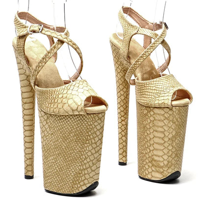 Leecabe 23CM / 9inches  Snake PU Upper   fashion  Platform High Heels Sandals Pole Dance shoes