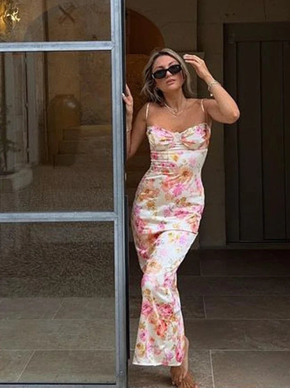 Suninheart Sommer Spaghettiträger Blumendruck Partykleider Elegantes Maxi Bodycon Hochzeitsgast Urlaubskleid Neu im Kleid 2023