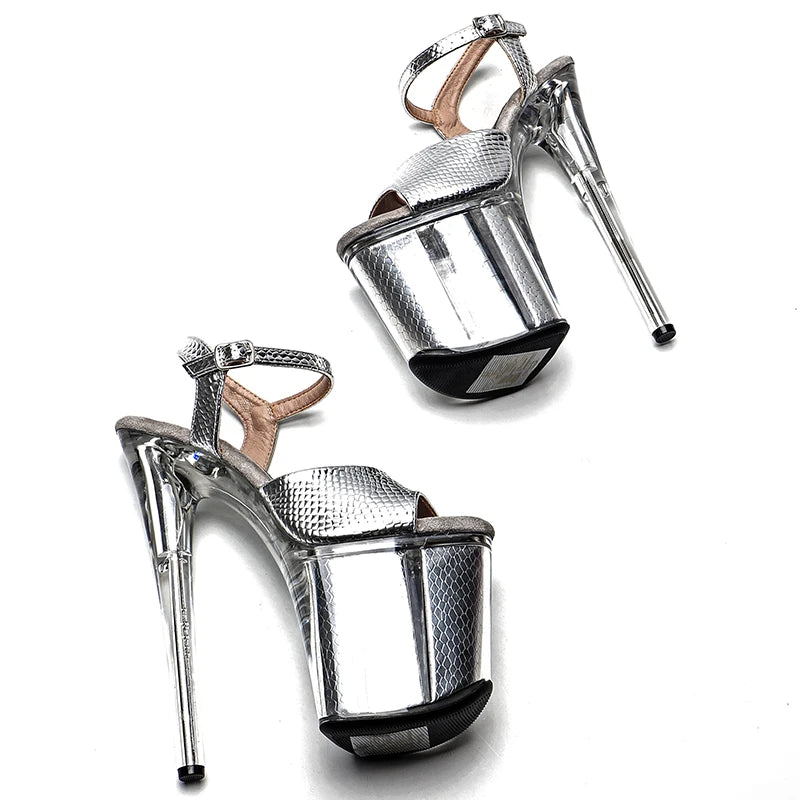 Leecabe  8Inch/20cm   Snake  upper Clear Platform  High Heels party Sandals  Pole Dance Shoes