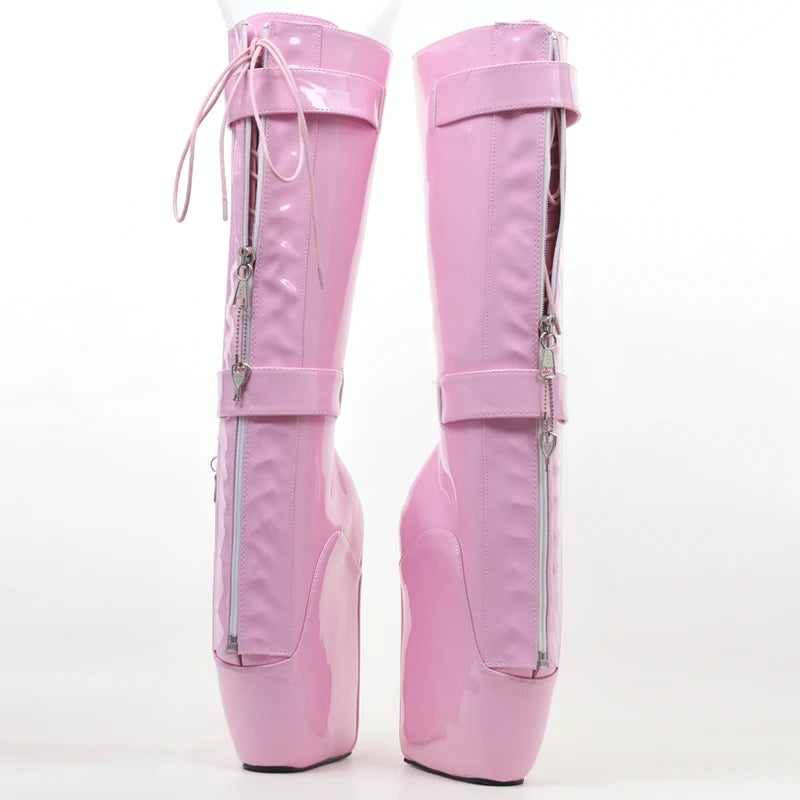 Bottes de ballet fétichistes pour femmes CACA 2023, talons compensés de 18 cm, chaussures de pole dance pour hommes, bottes longues avec cadenas, couleurs personnalisées, livraison directe