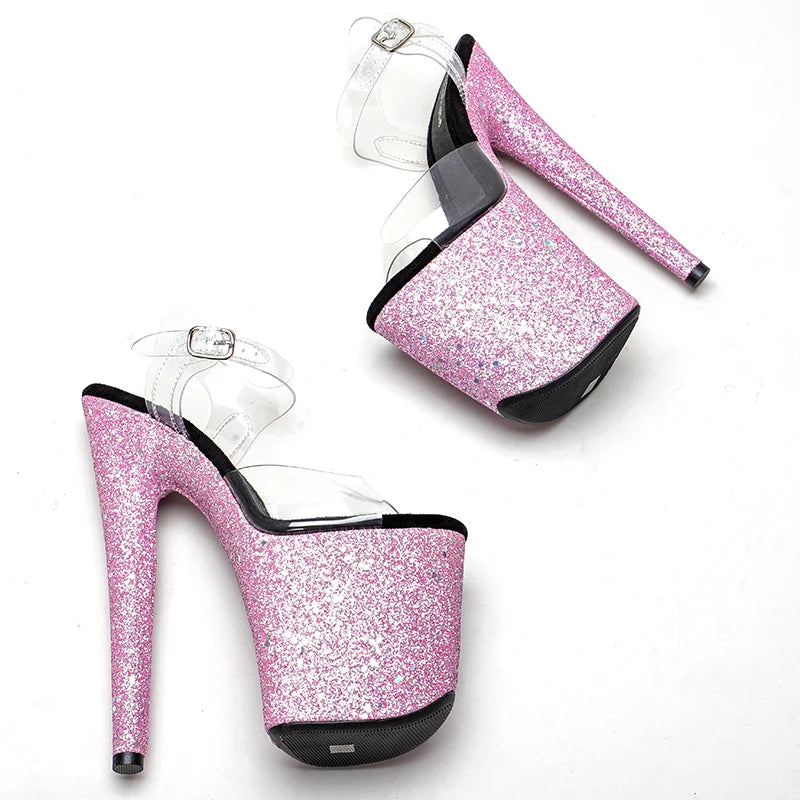 Leecabe 20cm/8Inch   Pink Glitter heels  Pole Dancing Shoes High Heels Shoes party pole dance shoe