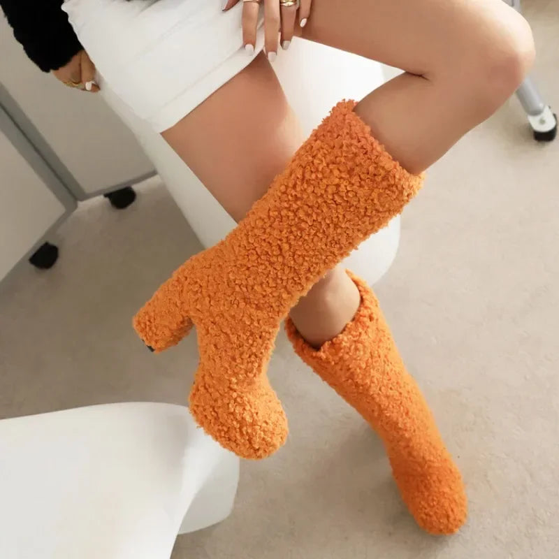 2023 Imitation Wool Roll Short Boots 34-41 Imitation Lamb Wool Winter Boots 11cm Thick Heel  Waterproof Platform  Women's Boots