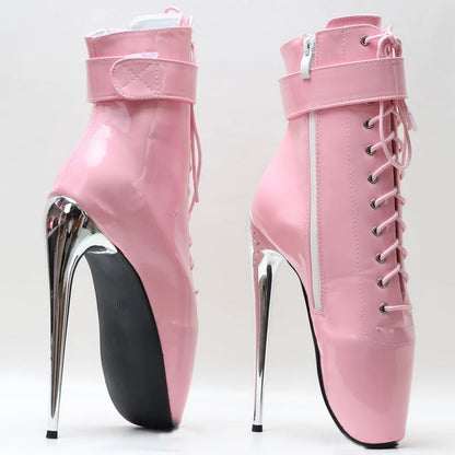 CACA 2023 Stiletto Metal High Heels Women Ballet Boots, Chaussures de Cosplay Fétiche pour Hommes, Botas de Cheville à Sangle Enveloppante de Verrouillage, 18 cm/7 pouces, Stock,