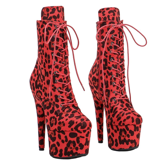 Leecabe Leopard 17CM/7inches Pole dancing shoes High Heel platform Boots Pole Dance boot