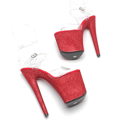 Leecabe 20cm /8inch New pole dance heel sexy ladies Red Glitter  high-heeled sandal shoe platform pole dancing shoe