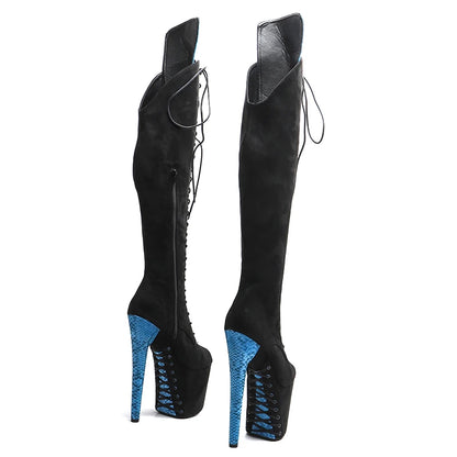 Leecabe 20CM/8 pouces Tige en daim avec serpent jeune tendance mode talon haut plate-forme strip-teaseuse talon Pole Dance boot