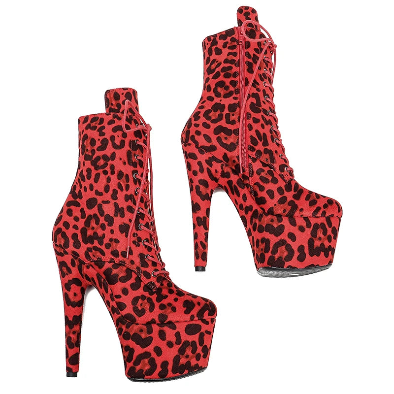 Leecabe Leopard 17CM/7inches Pole dancing shoes High Heel platform Boots Pole Dance boot