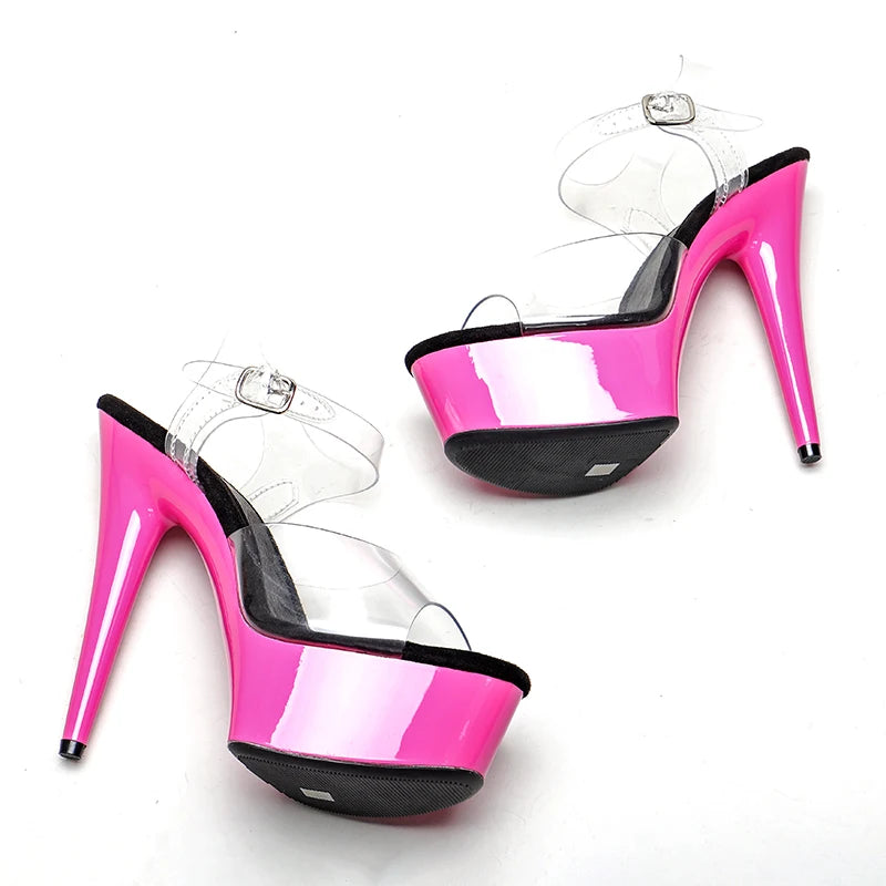 Leecabe Sexy 6 Inch High Heels 15CM Stripper Shoes with pink color platform for pole dancing or model show