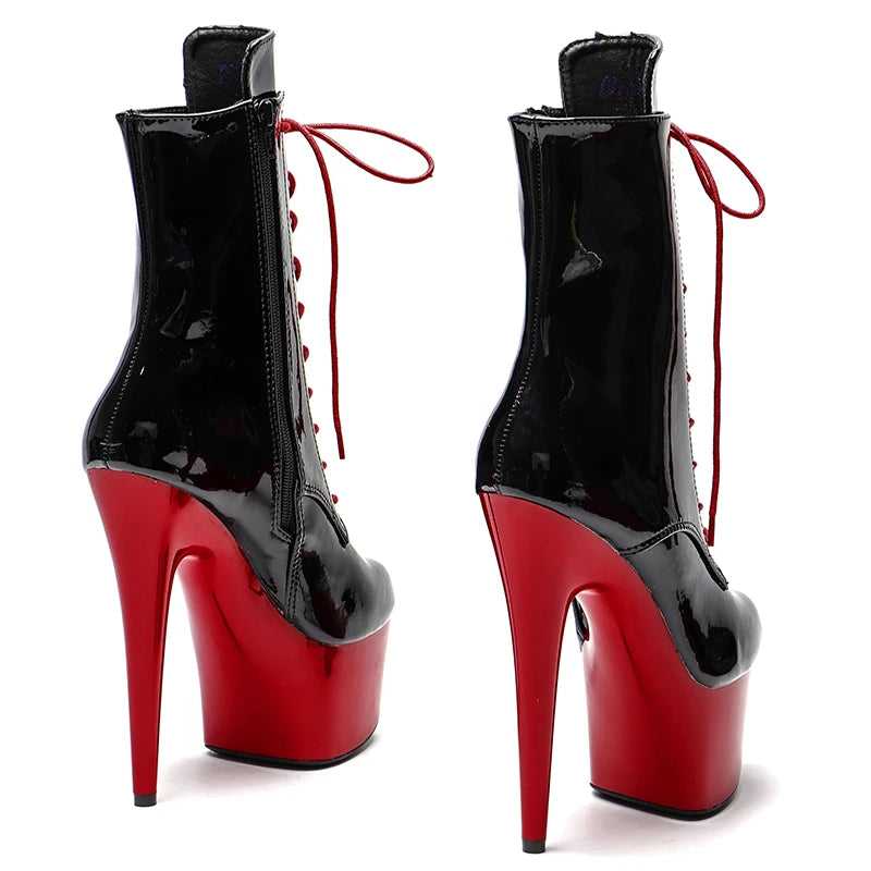 Leecabe Shinny Black Upper with RED Platform 17CM/7inches Pole dancing High Heel platform Pole Dance Boots