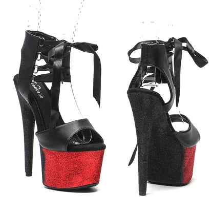 Leecabe 17CM/7Inch cheville lacées sandales supérieures sexy exotiques plate-forme talons hauts pole dance chaussures