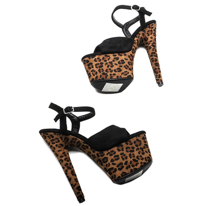 Leecabe  17CM/7Inch Suede Upper  Leopard print cover Platform  High Heels Shoes party  Pole Dancing sandals  Shoes