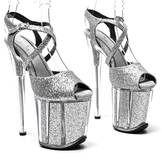 Leecabe 20cm/ 8 pouces Glitter Upper Nouvelle mode tendance plate-forme sandales à talons hauts talon stripper pole dance chaussures