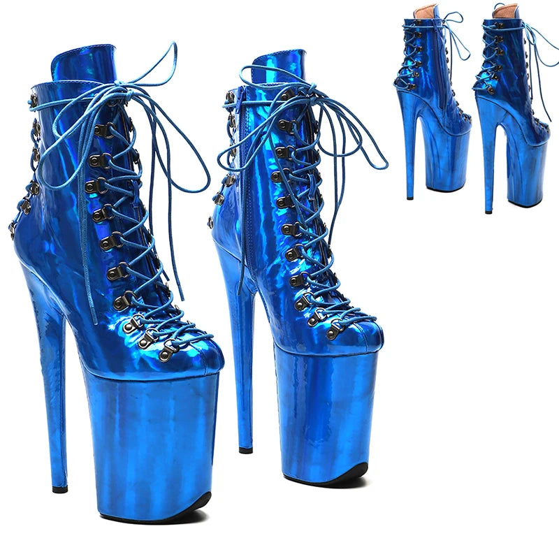 Leecabe 23CM/9 zoll holographie Shiny PU Oberen Pole dance schuhe High Heels Pole Dance stiefel