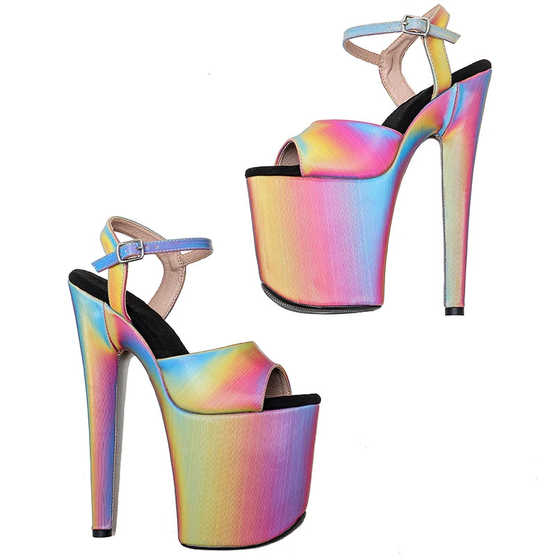 Leecabe 20cm/ 8inches  shinny colourful  pu  upper   platform high heel  sandals  pole dance shoes