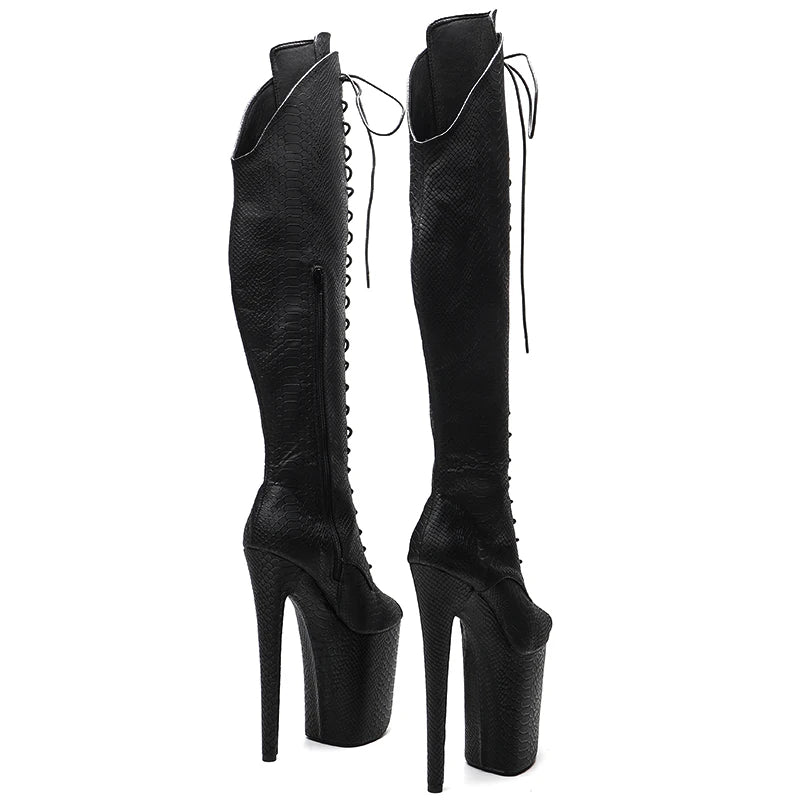 Leecabe 23CM/9 pouces Tige serpent Bottes sexy Tendance mode Petit bout ouvert Talons hauts Plateforme Pole Dance chaussures