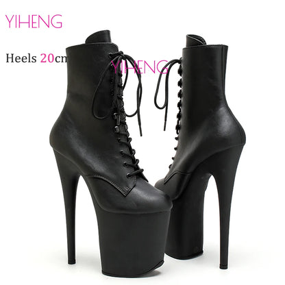 Ultra High Heels 20CM Round Toe Nightclub Catwalk Platform Boots Pole Dance Stripper Party Shoes Sexy Black Women Ankle Boots