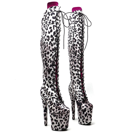 Leecabe 20CM/8 pouces Tige léopard avec languette en daim Chaussures de pole dance Bottes à talons hauts Bottes de pole dance