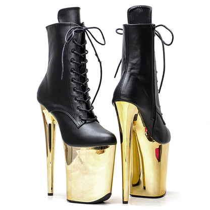 Leecabe 23CM/9inches Matte PU black color  upper with gold platform Pole dance shoes High Heels Pole Dance boot