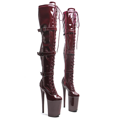 Leecabe 23CM/9 pouces brillant verni PU mode dame talon haut plate-forme stripper talon Pole Dance bottes