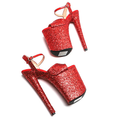 Leecabe 23cm/ 9inches Glitter  upper with PU  starp platform  high heel  open toe sandals  pole dance shoes