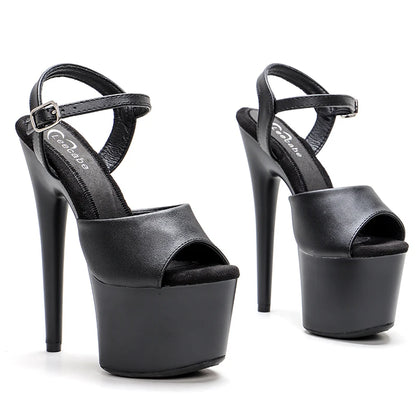 Leecabe Matt Black 17CM/7Inch Women's Platform Sandals  party High Heels Shoes Pole Dancing Shoes