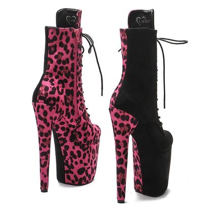 Leecabe 20CM/8Inch Suede avec Leopard Upper Two Color Mix Color Platform Disco Party High Heels Shoes Pole Dance boot