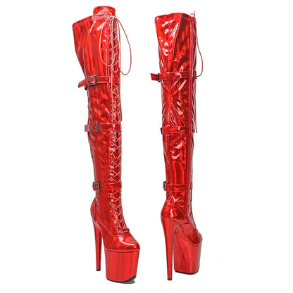 Leecabe 20CM/8Inch PU upper hot fashion  ankle boots  High Heels Pole Dance boot