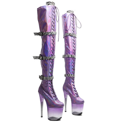 Leecabe  20CM/8inches Snake Upper with  zebra-stripe young trend fashion High Heel   platform stripper heel Pole Dance boot